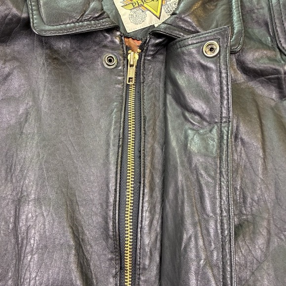 Vtg. Phase 2 Jacket Men's XL Black Leather Bomber Zip Pockets Flight Biker - Picture 8 of 15